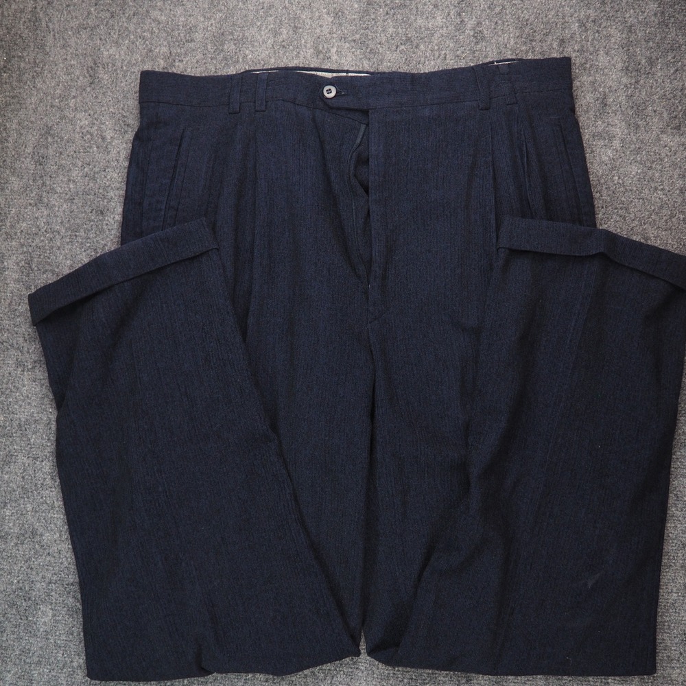 St. Croix Pants Mens 38 Pleated Navy Blue Textured Made in Italy Luxury Cuffed